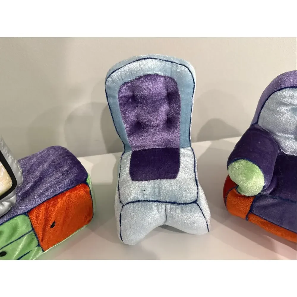 Vintage 1999 Agglo Plush Dollhouse Furniture Set Sofa Chair TV Stand Hong Kong